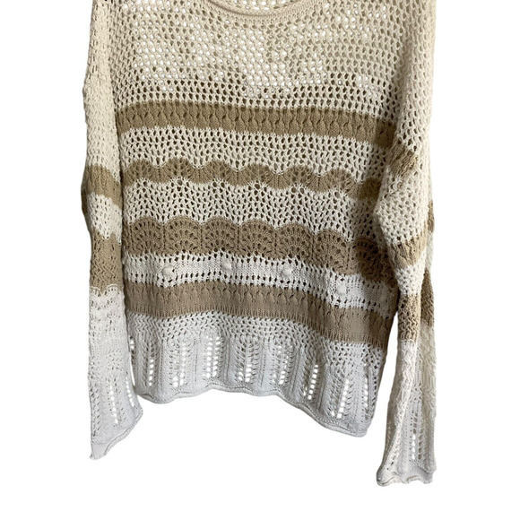 Beach Lunch Lounge Collection Womens Medium Cream Tan Striped Sweater Open Knit - Picture 9 of 9